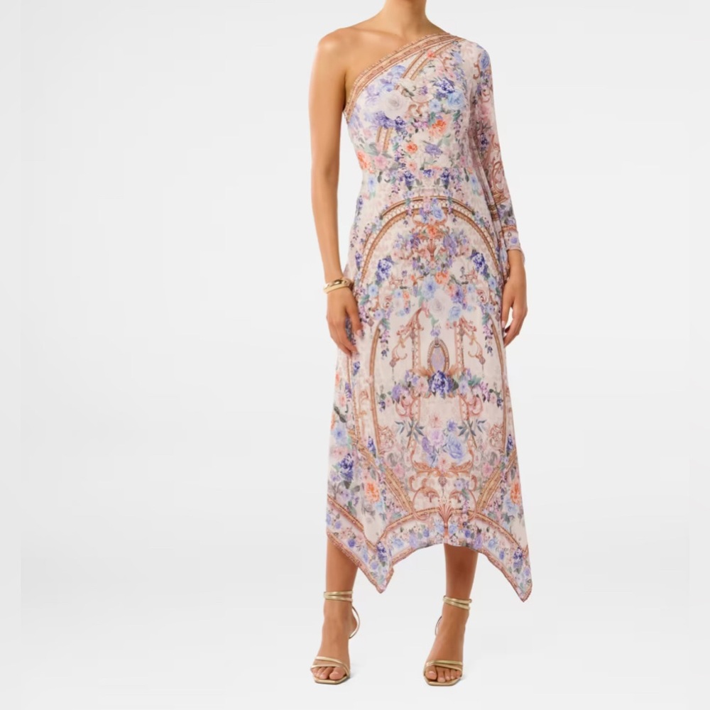 NWT Forever New Camden Parisian Ornate Floral Flare One Shoulder Sleeve AU 6 US2